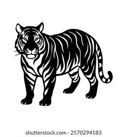 Alert tiger stalking prey silhouette icon vector design