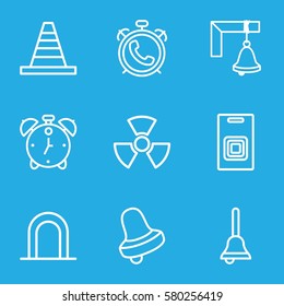 alert vector icons. Set of 9 alert outline icons such as alarm, siren, Bell, cone, bell, door bell