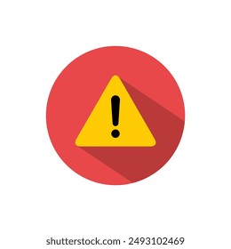 Alert warning icon with long shadow. Exclamation mark sign symbol on triangle shape