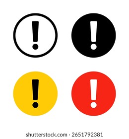 Alert and warning icon set. Exclamation mark symbol in color circle. Important and caution sign