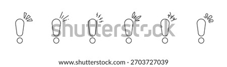 Alert and Warning Line Icon Set. Exclamation Mark Outline Symbols. Exclamation Points with Small Emphasis Marks. Editable Stroke. Isolated Vector Illustration.