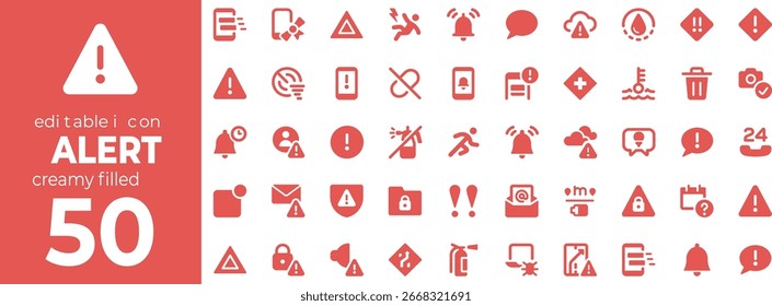 Conjunto de iconos rellenos de alerta, advertencia y notificación