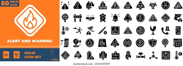Alert And Warning Solid Editable Icons set. Vector illustration in modern thin solid style of alert and warning icons: warning, risk, alert, etc