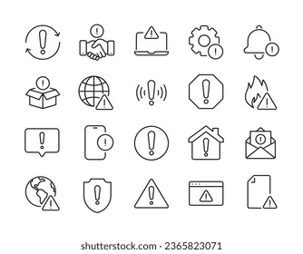 Alert, warning symbol thin line icons. For website marketing design, logo, app, template, ui, etc. Vector illustration.