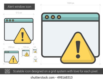 Alert window vector line icon isolated on white background. Alert window line icon for infographic, website or app. Scalable icon designed on a grid system.