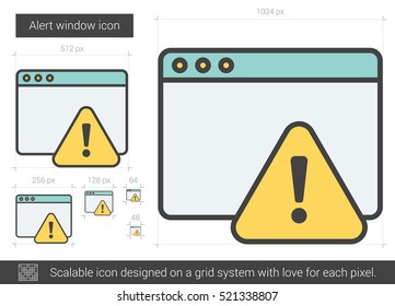 Alert window vector line icon isolated on white background. Alert window line icon for infographic, website or app. Scalable icon designed on a grid system.