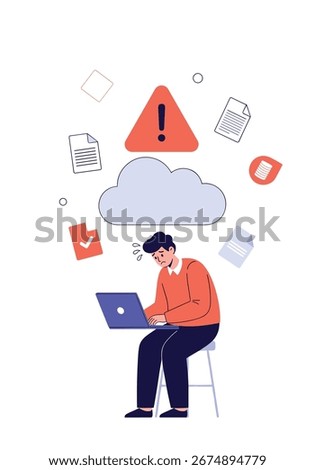 Alerting cloud computing data security risks and cybersecurity threats illustrated