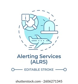 Alerting services soft blue concept icon. Flight management, alrs. Warning, notification. Round shape line illustration. Abstract idea. Graphic design. Easy to use in article, blog post