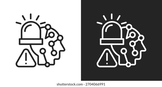 Icono De Alertas En Versión De Línea Sobre Fondo Blanco Y Negro
