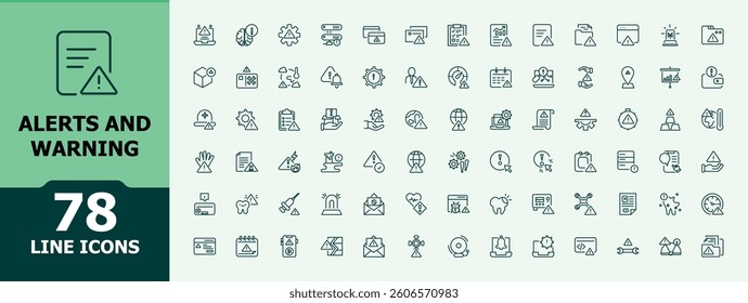 Alerts modern icon. Contain linear symbols warn, exclamation, caution, signal, notification, alarm and more. Minimal linear icons. Danger linear icon. Conceptual pictogram and infographic.