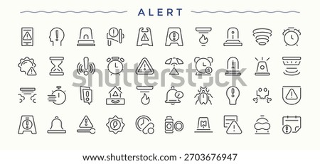 Alerts related icon set. Includes symbols for exclamation, warning, hazard, attention, risk, warn, safety and more. Minimalist icons collection. Pixel perfect. Editable stroke. Attention icon pack.