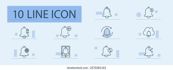 Alerts and reminders set icon. Bell, location, money, update, cloud, system, synchronization, notification, check, alert