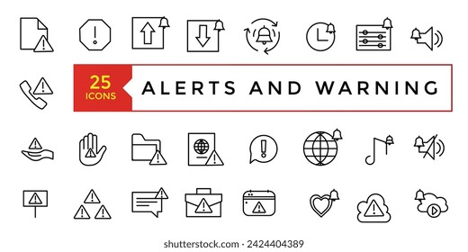 Alerts and Warning icon set simple line art style icons pack. Vector illustration