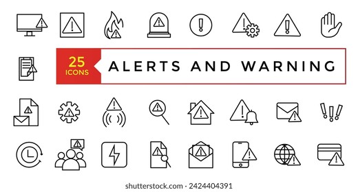 Alerts and Warning icon set simple line art style icons pack. Vector illustration