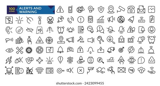 Colección de símbolos de paquete de iconos de línea de conjunto de alertas y advertencia