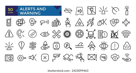 Alerts and Warning set line icon pack symbol collection