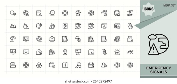 Alerts And Warning vector icon set. Minimalist icons pack. Editable vector art. Siren icon set in linear style. Contain linear sign exclamation, caution, notification, siren, signal and more.