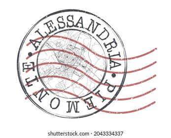 Alessandria, Province of Alessandria, Italy Stamp Map Postal. Silhouette Seal Roads and Streets. Passport Round Design. Vector Icon. Design Retro Travel National Symbol.