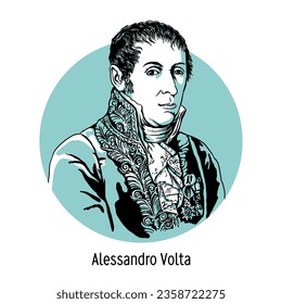 Alessandro Volta era físico, químico y fisiólogo italiano, uno de los fundadores de la doctrina de la electricidad. Ilustración vectorial dibujada a mano.