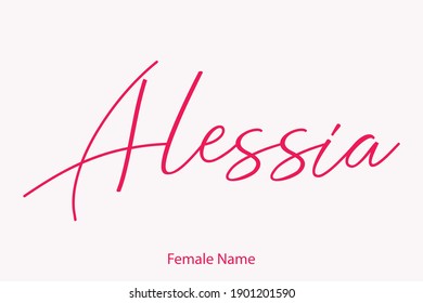 Alessia Woman's Name. Typescript Handwritten Lettering Calligraphy Text on Light Pink Background
