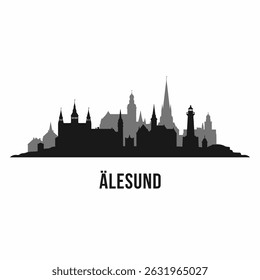 Alesund Norway Skyline with Black Silhouette, and Cityscape.