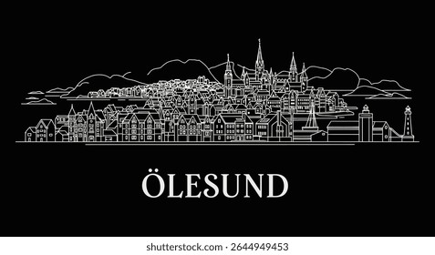 Alesund Norway Skyline with Cityscape Outline.