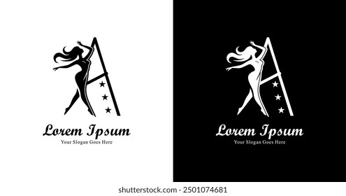 A-letter logo design combined with the silhouette of a dancing woman