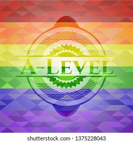 A-Level emblem on mosaic background with the colors of the LGBT flag