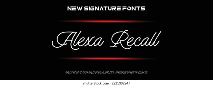 Alexa Recall Hand drawn calligraphic vector monoline font. Distress signature letters. Modern script calligraphy type. ABC typography latin signature alphabet.