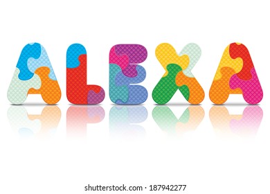 ALEXA Written With Alphabet Puzzle - Vector Illustration