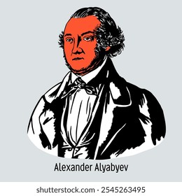 Alexander Alyabyev is a Russian composer, pianist, conductor. Hand drawn vector illustration