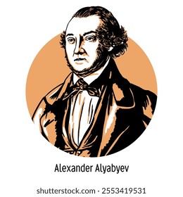 Alexander Alyabyev is a Russian composer, pianist, conductor. Hand drawn vector illustration