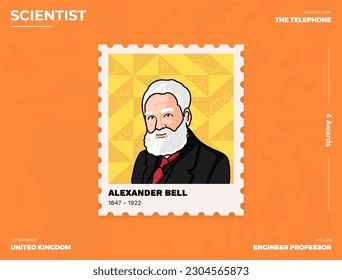 Alexander Bell Inventor's Postcard Creative Ticket (Stamp) Design with Informative Details-vector illustration