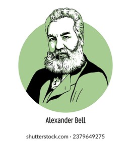 Alexander Bell was a Scottish-born American and Canadian scientist, inventor and entrepreneur, one of the founders of telephony. Vector illustration drawn by hand.