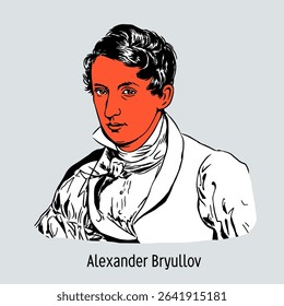 Alexander Bryullov - Russian architect, one of the most important St. Petersburg architects of the Nikolaev era, painter and watercolorist. This is a hand-drawn vector illustration.
