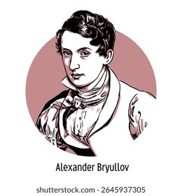 Alexander Bryullov - Russian architect, one of the most important St. Petersburg architects of the Nikolaev era, painter and watercolorist. This is a hand-drawn vector illustration.