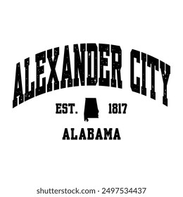 Vector de efecto de texto de Alexander City. Diseño de camiseta universitaria editable Vector de efecto de texto imprimible