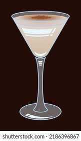 Alexander cocktail brandy in transparent glass cup simple vector illustration