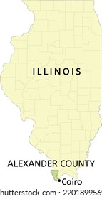 Alexander County and city of Cairo location on Illinois state map