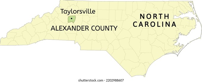 Alexander County and town of Taylorsville location on North Carolina state map