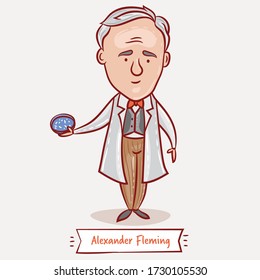 Alexander Fleming vector cartoon illustration. Scottish biologist, physician, microbiologist, and pharmacologist.  Famous people who changed the world.