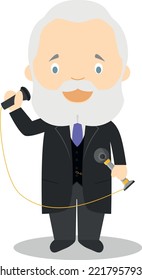 Alexander Graham Bell cartoon character. Vector Illustration. Kids History Collection.