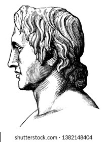 Alexander the Great, 356 BC-323 BC, he was the king of the ancient Greek kingdom of Macedon, vintage line drawing or engraving illustration