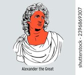 Alexander the Great is the great commander of antiquity, who managed to subjugate most of Asia in a short time. Hand drawn vector illustration