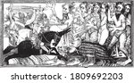 Alexander the Great fight of men with six hands, From the Universe and Humanity, 1910.