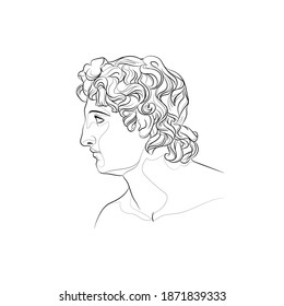 Alexander the Great. Portrait. Line drawing. Black and white illustration. Vector.