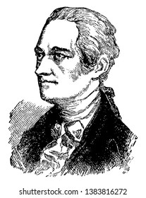 Alexander Hamilton, 1755/57-1804, he was an American statesman, first United States  secretary of the Treasury, and one of the founding fathers of the United States, vintage line drawing or engraving