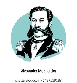 Alexander Mozhaisky - Russian military leader - rear admiral, inventor - aviation pioneer. Hand drawn vector illustration