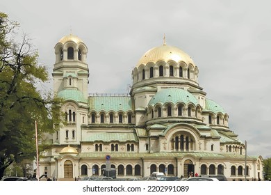 Alexander Nevsky Cathedral in the center of Sofia, Bulgaria. Cloudy spring view.