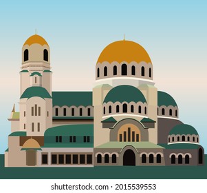 Alexander Nevsky Cathedral, old religion building, vector illustration